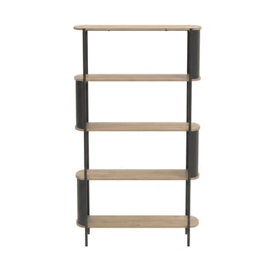CALICOSY - Hoge plank met 5 niveaus in houten look met metalen zijkanten H174 cm - EKLO