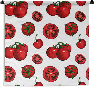 Wandkleed - Wanddoek - Rood - Patronen - Tomaten - 180x180 cm - Wandtapijt