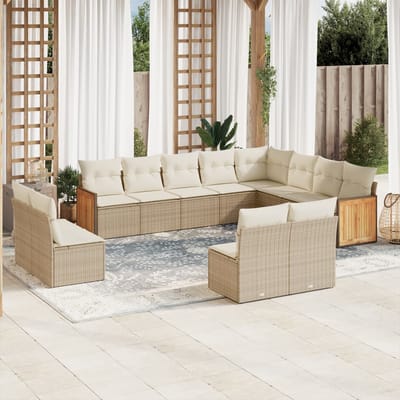 vidaXL - 12-delige - Loungeset - met - kussens - poly - rattan - beige