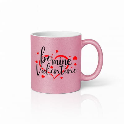 Be Mine Valentine Mok – Roze Glitter Keramische Koffiemok 330 ml – Romantisch Hart Valentijnscadeau