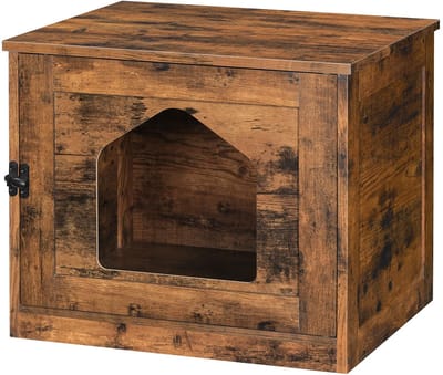 Kattenhuis, kattenwasruimte met deur en gat, verborgen dierendoos, industriële kattengrotkast, vergrote kattenbakbehuizingen, in woonkamer, slaapkamer, Rustiek Bruin EBF01MW01G1