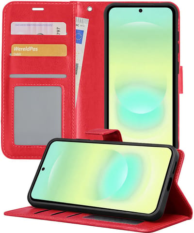 Hoesje - Met Pasjeshouder - Geschikt voor Samsung Galaxy A37 - Luxe Bookcase Portemonee - Flip Case - Kunstleer Book Case - Flipcase - Book Cover - Walletcase - Portemonneehoes - Telefoonhoesjes - Rood