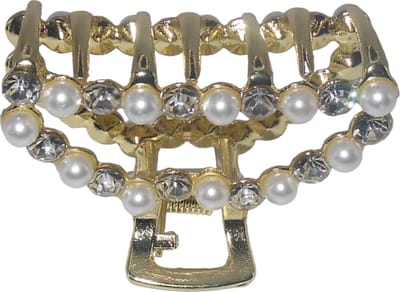 Haarklem met strass en parels halve ronde goudkleurig