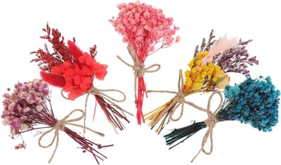 Droogbloemboeket Mini - Gedroogde Bloemen - Decoratie in Huis - Natuurlijk en Fris - 5 Stuks - Diverse Kleuren