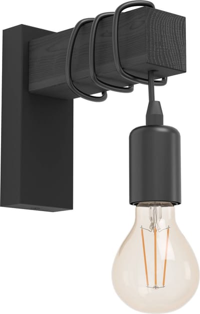 EGLO Townshend Wandlamp - E27 - 21,5 cm - Hout - Zwart