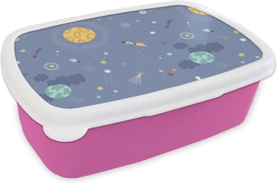 Broodtrommel Roze - Lunchbox - Brooddoos - Patroon - Jongens - Kinderen - Ruimte - 18x12x6 cm - Kinderen - Meisje
