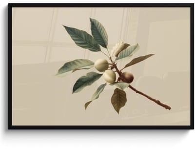 Poster in lijst - Fotolijst 120x80 cm - Posters - Tak - Groene Bladeren - Vruchten - Posterlijst zwart - Decoratie - Wanddecoratie woonkamer - Muurdecoratie slaapkamer