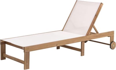 Terras ligbed - Tuinstoel ligstoel - Buiten ontspannen - Gecertificeerd acaciahout met wielen - 66x192x85 cm - Beige