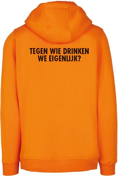 Hoodie oranje rug S - Tegen wie drinken we eigenlijk? - soBAD. | Unisex | Oranje