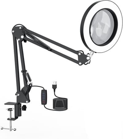 Unyqoos® Dimbare bureaulamp met vergrootglas en klem voor flexibel gebruik