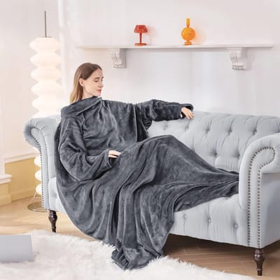 Draagbare fleece deken met mouwen voor volwassenen - comfortabel en warm, perfect voor TV-avonden, 150 x 200 cm
