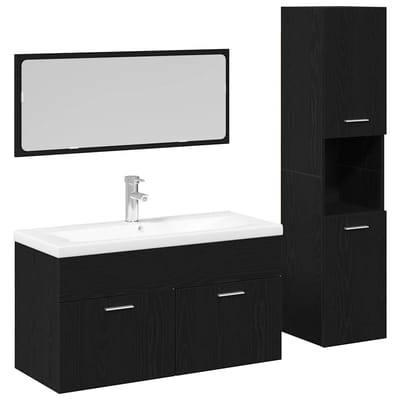 vidaXL - Badkamermeubel - Set - 4 - st - Zwart - Eiken - Bewerkt - hout
