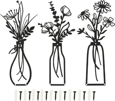 3-delige Metalen Wanddecoratie Set - Zwarte Bloemen voor Woonkamer, Slaapkamer en Hal