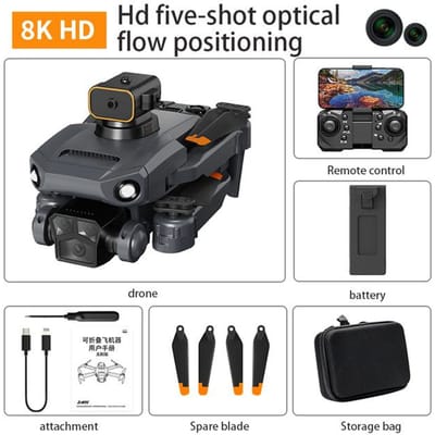 P8 Pro 8K Drone Professionele Obstakelvermijding 4K Dubbele HD-camera 5G Borstelloze Motor Opvouwbare Quadcopter Cadeaus Speelgoed Black8KBag1B