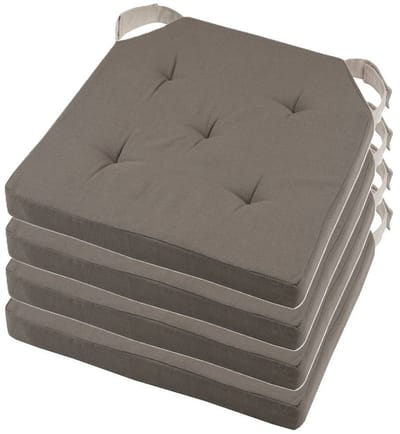 Stof Textile stoelkussen DUO - 4x - taupe - 38 x 38 x 4 cm - klittenband sluiting - zitkussens - binnen/buiten