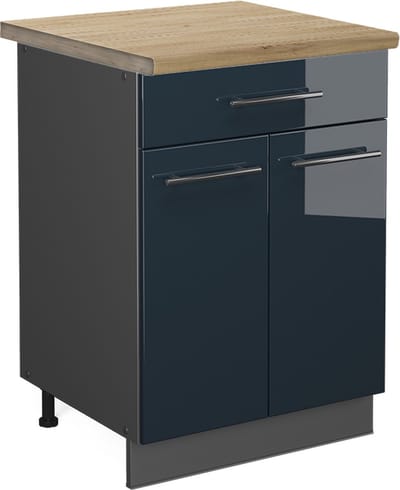 Vicco Fame-Line Keukenonderkasten – 60 cm met lade, WB Eik Donkerblauw hoogglans