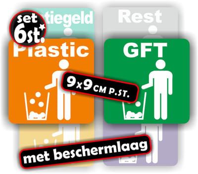 Jerma - Recycling - Sticker - set 6 st - 9 x 9 cm - Vinyl - Zelfklevend - Weerbestendig - Krasvrij