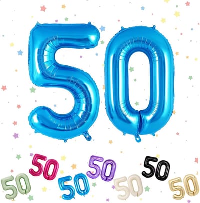 Grote Helium Folie Ballon Nummer 50 Blauw 100 cm voor Verjaardag