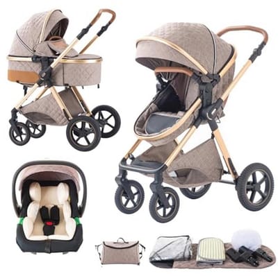Trio Kinderwagen 3-in-1 - Luxe Vouwbare Kinderwagen met Hoog Zichtbaarheid