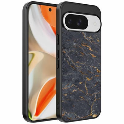 Geschikt voor Google Pixel 9 Pro XL Telefoonhoesje met Grijs Goud Marmer Opdruk - TPU Backcover Case Grey Gold Marble Design - Zwart - Smartphonica geschikt voor Google Pixel 9 Pro XL