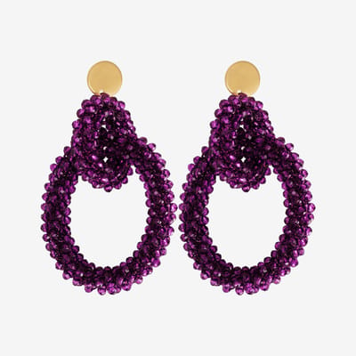 Eleganza Purple Beads Double Round Earrings Gold