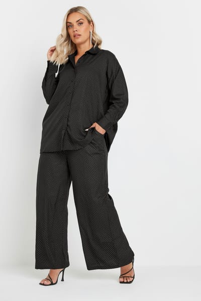 Yours Limited Collection Broek Met Wijde Pijpen En Studdetail In Zwartsize 42