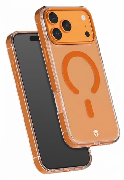 Force Case, Hoesje geschikt voor iPhone 17 Pro - Metalen Rand MagSafe Anti-Shock 2m, Oranje
