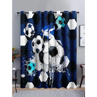Voetballen Voetbal Ontwerp Blauwe Gordijnen Raambehandeling Gordijnen Raamgordijnen Voor Woonkamer Slaapkamer Kinderkamer Woondecoratie W60H60(CM)x2PCS&Grommet Top white
