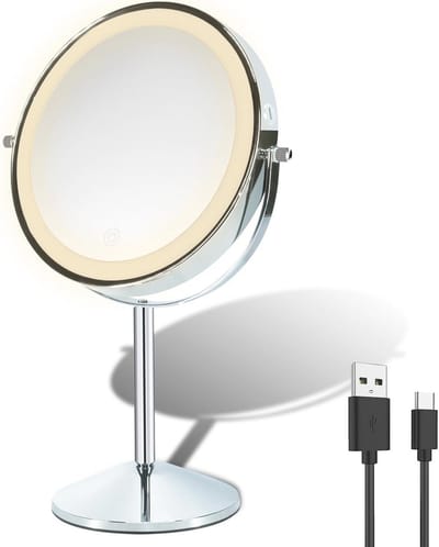 Verlichte Make-upspiegel met Vergroting - Oplaadbare 10x Vergroting, 360° Rotatie en Dimbare LED Verlichting