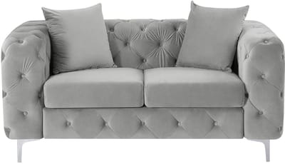 Vente-unique Tweezits-Chesterfield-bank van lichtgrijs velours EDWINA
