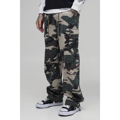 Lange Relaxed Cargo Broek Met Camouflage En Strass | Size 32