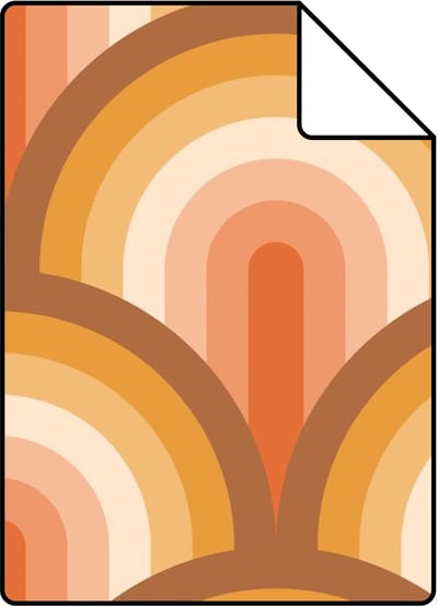 Proefstaal ESTAhome behang art deco bogen oranje en bruin - 26.5 x 21 cm - 131771-S
