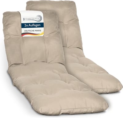 Beautissu Flair RL 2x – Ligbedkussen Tuinkussen Ligstoel – Zonnebed Kussen voor Tuin Meubelen 190x60x8 cm Natuur