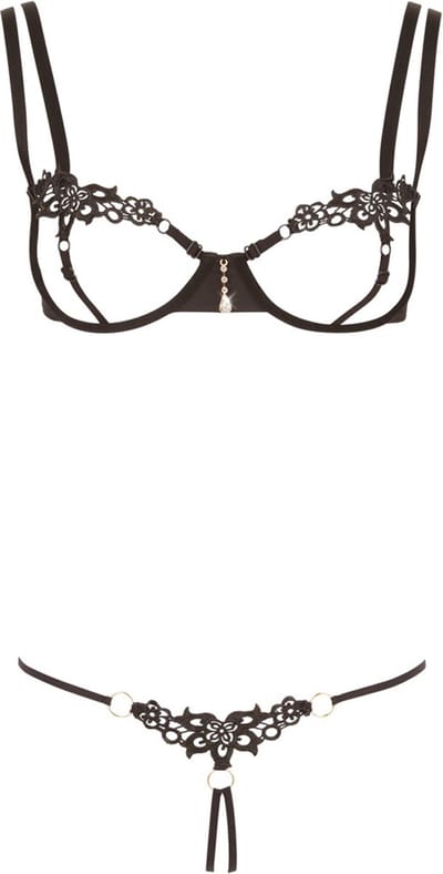 Cottelli Collection –  Beha Set met String Minimalistische Uitstraling voor Erotische Belangstelling – Maat S - Zwart