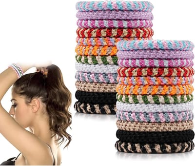 24 Stuks Stijlvolle Katoenen Haarelastieken, Elastische Vlechtjes voor Dames en Meisjes, Perfect voor Dikke en Krullende Haarstijlen