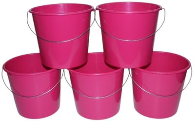 HL - huishoudemmer - emmer - 10 liter - set van 5 - roze - kunststof - stalen handvat