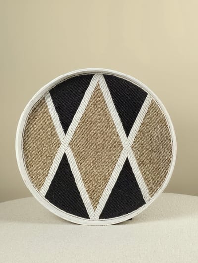 Blitzdeco - Decoratief Kralen Dienblad - Hugo - Handgemaakt Patroon - Zwart Beige Wit - Large