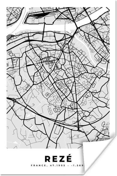Poster Kaart - Stadskaart - Rezé - Plattegrond - Frankrijk - 120x180 cm XXL
