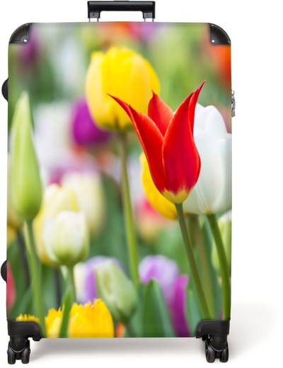 NoBoringSuitcases.com® - Koffer groot - Reiskoffer lichtgewicht - Tulpen - Planten - Bloemen - Lente - Botanisch - Rolkoffer met 4 wielen - Grote trolley XL - 98 liter bagage