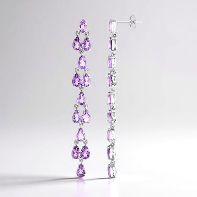 Cavill - 925 Sterling Zilver Oorbellen - 26 Peervormige Braziliaanse Amethisten 7.909 ct - Gerhodineerd, Elegant, Luxe Paarse Edelsteen Oorhangers
