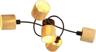 Glitzerlife - Plafondlamp Plafondspot - 5xE14 fitting - opbouwspots - 350 graden draaibaar 90 graden zwenkbaar - Boho Vintage Natuurlijk - Ø72cm - Zwart & Natuurlijke Kleur - excl. lichtbron
