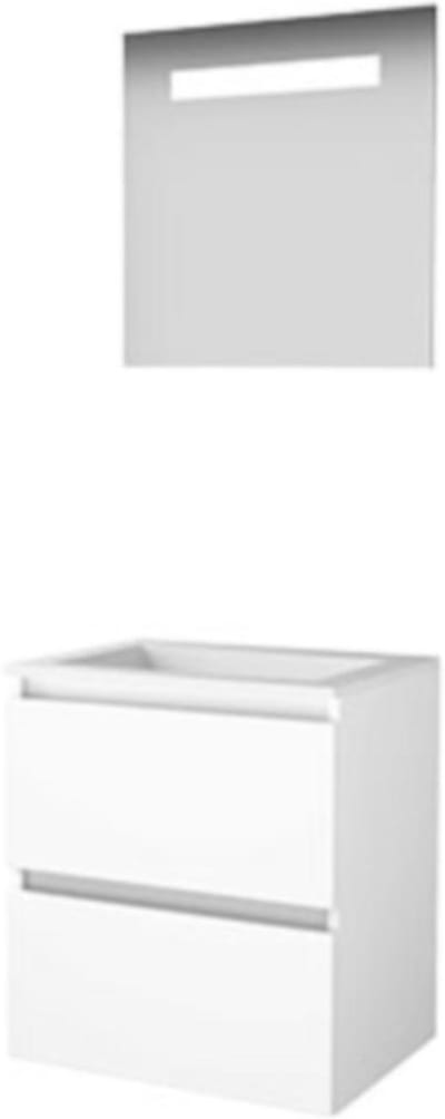 Basic-Line Economic 46 Badkamermeubelset - 60 x 46 cm - Greeploos - 2 Lades - Acryl Wastafel - Zonder Kraangat - Spiegel met LED Verlichting - Ice White