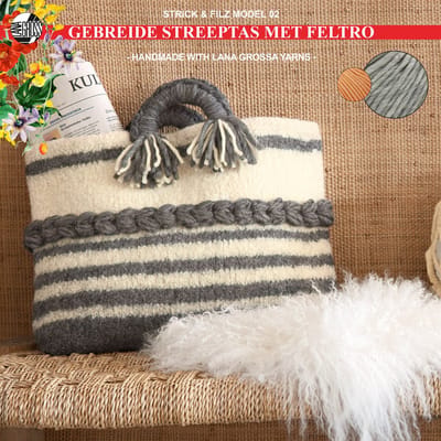 Breipakket tas met Feltro-garen model 2 van Lana Grossa Strick & Filz nr. 14-lightgrey/clementine