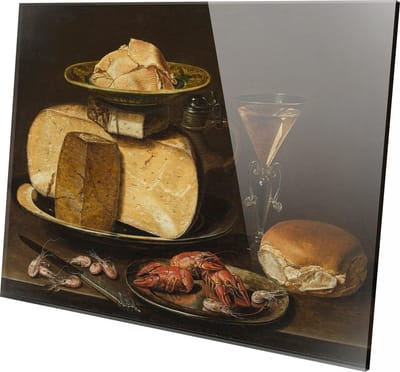 Stilleven met kazen, garnalen en rivierkreeften | Clara Peeters  | Plexiglas | Wanddecoratie | 120CM x 80CM | Schilderij | Oude meesters | Foto op plexiglas