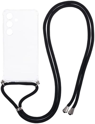 Hoesje met Koord Geschikt voor de Samsung Galaxy S24 | Back Cover met Ketting | Flexibel TPU | Ideaal voor Festival / Vakantie | Transparant