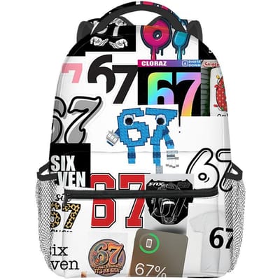 Trendy Populair Grappig 67 zes zeven student Boekentas Notebook Rugzakken 3D Print Oxford Waterdicht Jongens/Meisjes Reisrugzakken black