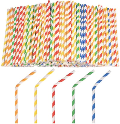 Dailygoods- Wegwerp Rietjes 200 Stuks - Papieren Rietjes - Gestreept - 197 mm × 6 mm - Drinken - Duurzaam