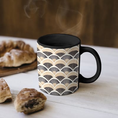 Magische Mok - Foto op Warmte Mokken - Koffiemok - Waaier - Patroon - Zwart - Beige - Magic Mok - Beker - 350 ML - Theemok