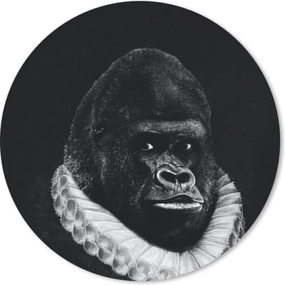 Muismat rond 20x20 cm - Mousepad Schilderij - Gorilla - Zwart - Wit - Ronde muismatten