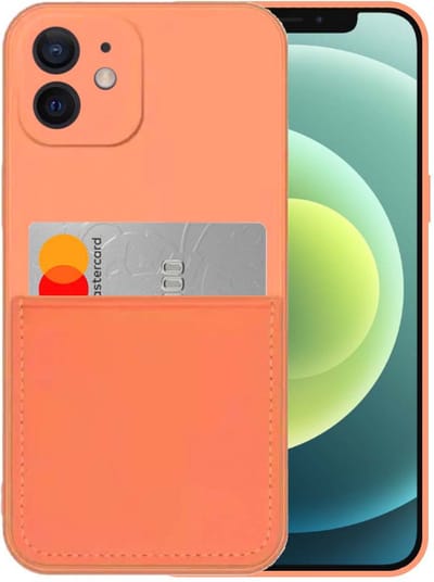 Smartphonica iPhone 12 siliconen hoesje met pashouder en zachte binnenkant - Oranje geschikt voor iPhone 12